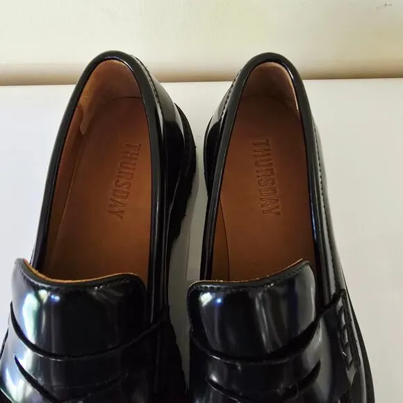 Thursday Penny Platform Black Loafers Patent Leather Shoes Lug Women Size 7.5