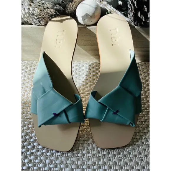 TIBI Light Blue Leather Slides Sandals Size 36.5