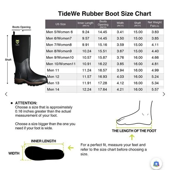 Tidewe Rubber Neoprene Boots for Men Size 5 and Women Size 6 Waterproof