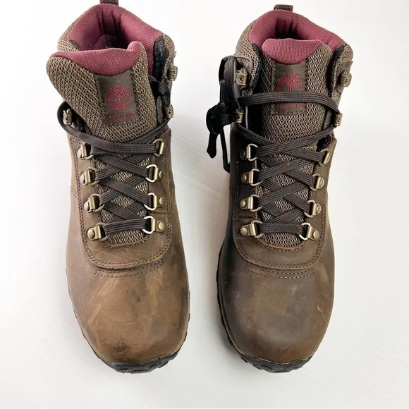 TIMBERLAND BOOTS WOMEN'S 10 NORWOOD MID WATER PROOF DARK BROWN DISTRESSED LACE