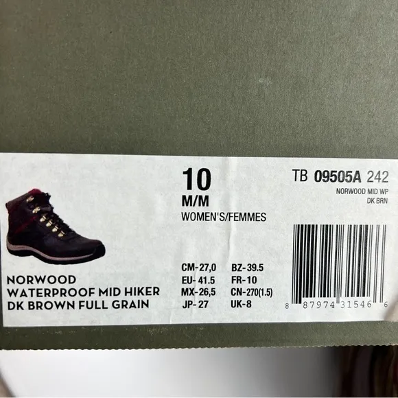 TIMBERLAND BOOTS WOMEN'S 10 NORWOOD MID WATER PROOF DARK BROWN DISTRESSED LACE