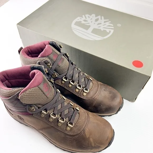 TIMBERLAND BOOTS WOMEN'S 10 NORWOOD MID WATER PROOF DARK BROWN DISTRESSED LACE