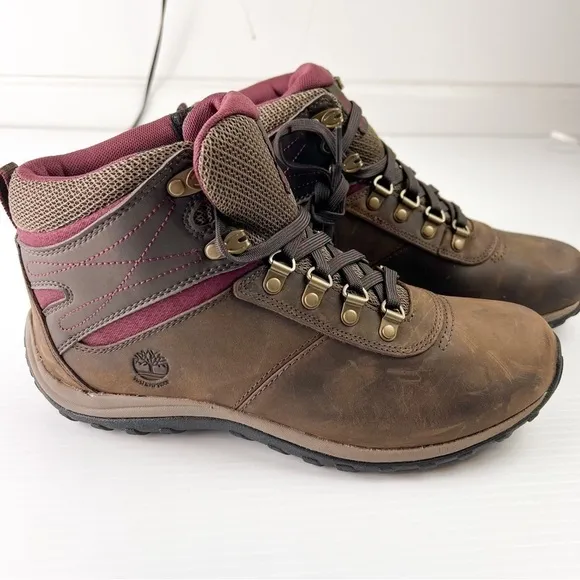 TIMBERLAND BOOTS WOMEN'S 10 NORWOOD MID WATER PROOF DARK BROWN DISTRESSED LACE