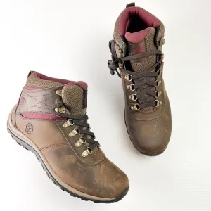 TIMBERLAND BOOTS WOMEN'S 10 NORWOOD MID WATER PROOF DARK BROWN DISTRESSED LACE