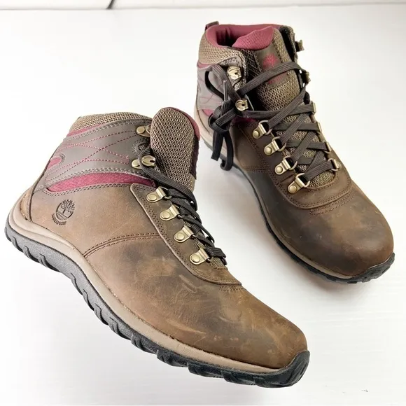 TIMBERLAND BOOTS WOMEN'S 10 NORWOOD MID WATER PROOF DARK BROWN DISTRESSED LACE