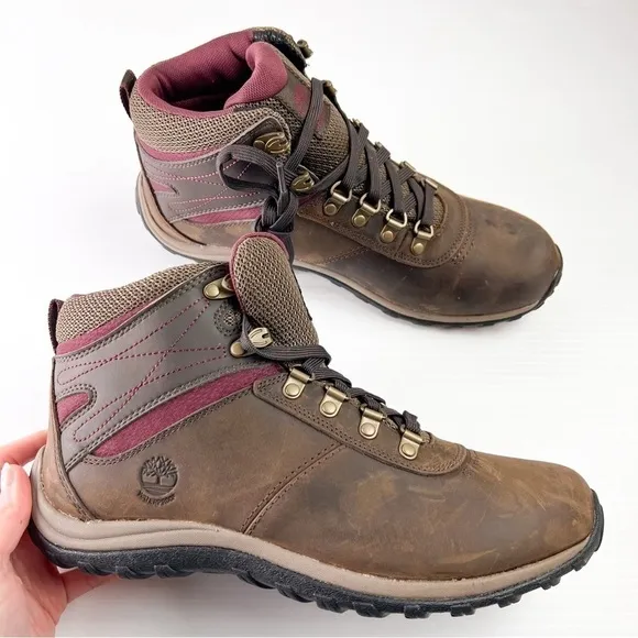 TIMBERLAND BOOTS WOMEN'S 10 NORWOOD MID WATER PROOF DARK BROWN DISTRESSED LACE