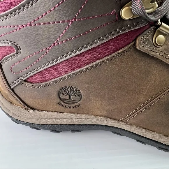 TIMBERLAND BOOTS WOMEN'S 10 NORWOOD MID WATER PROOF DARK BROWN DISTRESSED LACE