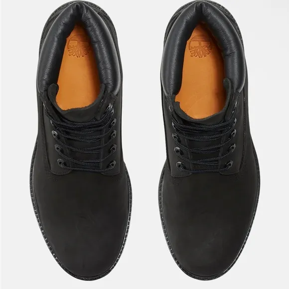 Timberland Boy’s Black Boots Size 4M Premium 6” Waterproof Black Nubuck •New•