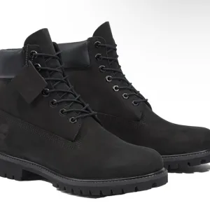 Timberland Boy’s Black Boots Size 4M Premium 6” Waterproof Black Nubuck •New•