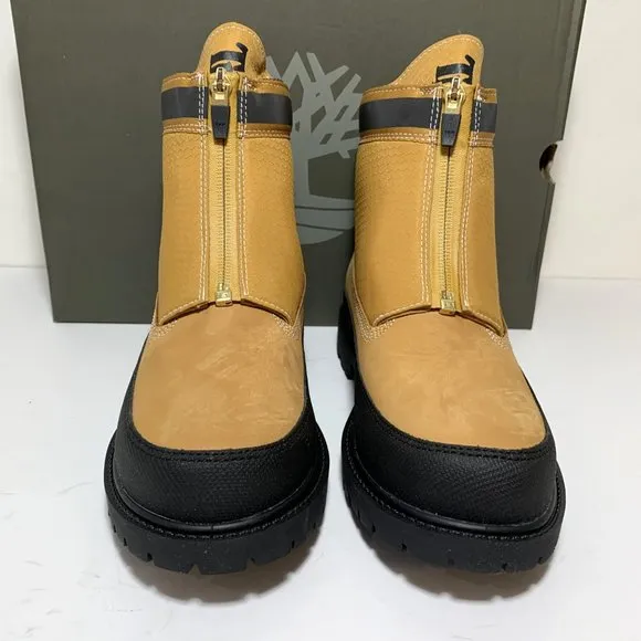 Timberland Heritage Front Zip Boots Leather Wheat Nubuck Booties Size 8 NEW