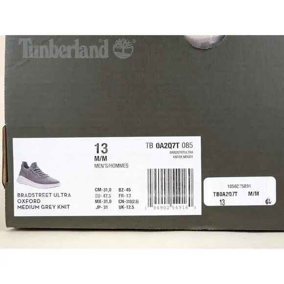 Timberland Shoes Mens 13M Bradstreet Ultra Oxford Sneakers Grey Leather Knit NEW