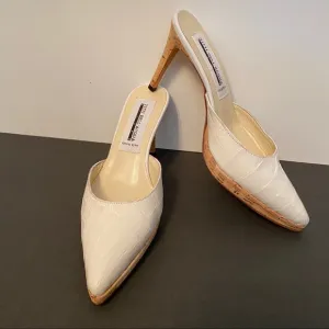 Titti Dell ‘Acqua SHOES Mules white leather Croc look heels Italy Size 37.5 7