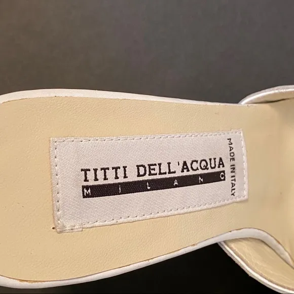 Titti Dell ‘Acqua SHOES Mules white leather Croc look heels Italy Size 37.5 7