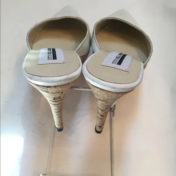 Titti Dell ‘Acqua SHOES Mules white leather Croc look heels Italy Size 37.5 7
