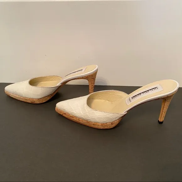 Titti Dell ‘Acqua SHOES Mules white leather Croc look heels Italy Size 37.5 7