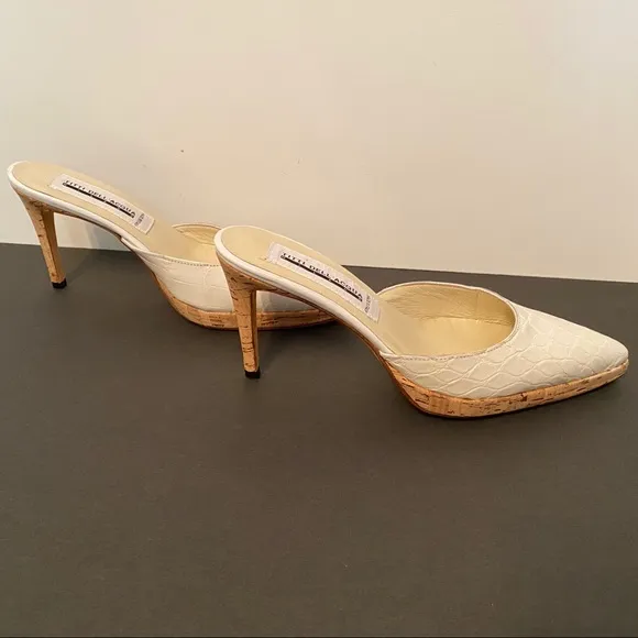 Titti Dell ‘Acqua SHOES Mules white leather Croc look heels Italy Size 37.5 7