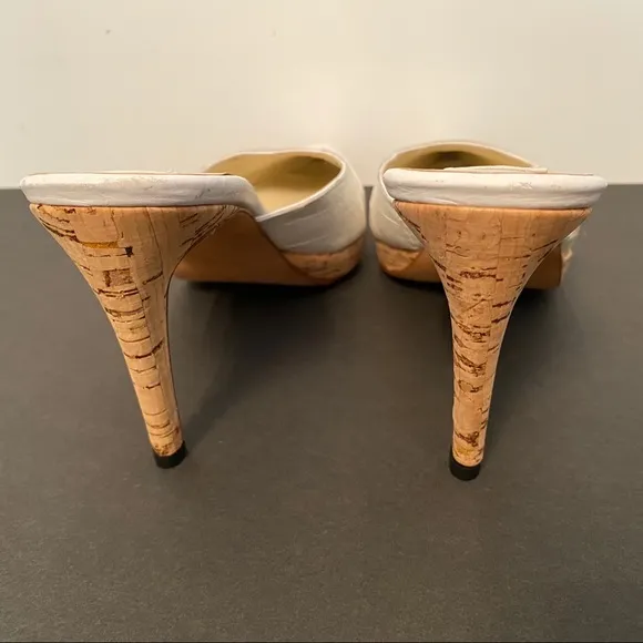 Titti Dell ‘Acqua SHOES Mules white leather Croc look heels Italy Size 37.5 7