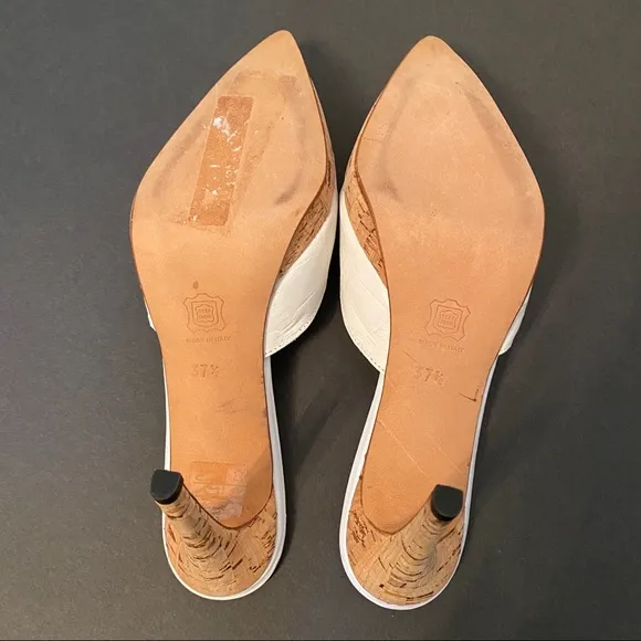 Titti Dell ‘Acqua SHOES Mules white leather Croc look heels Italy Size 37.5 7