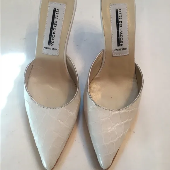 Titti Dell ‘Acqua SHOES Mules white leather Croc look heels Italy Size 37.5 7