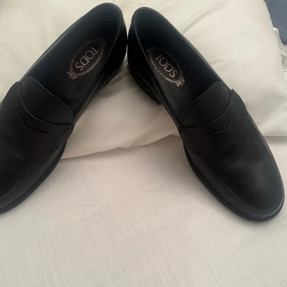 Tod's Black Leather Slip-On Loafers