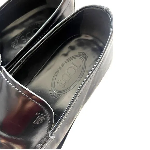 Tod's Men's US 8 Luxury Patent Leather Slip On Loafer Dress Shoes UK 7 Black