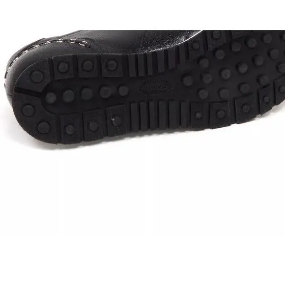 Tod's Women's Sneakers Italy Fringe Studded Slip-On Black Leather Luxe 8  NWOB