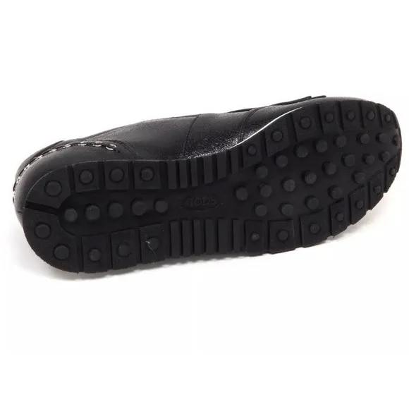 Tod's Women's Sneakers Italy Fringe Studded Slip-On Black Leather Luxe 8  NWOB
