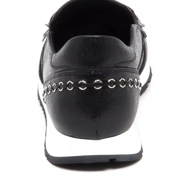 Tod's Women's Sneakers Italy Fringe Studded Slip-On Black Leather Luxe 8  NWOB