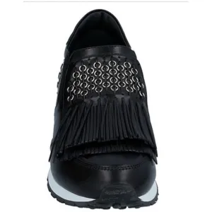 Tod's Women's Sneakers Italy Fringe Studded Slip-On Black Leather Luxe 8  NWOB