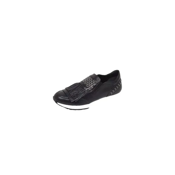 Tod's Women's Sneakers Italy Fringe Studded Slip-On Black Leather Luxe 8  NWOB
