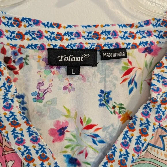 TOLANI Pan Shirtdress L Loose Flowy Mini 100% Cupro Floral Paisley Multi-Colored