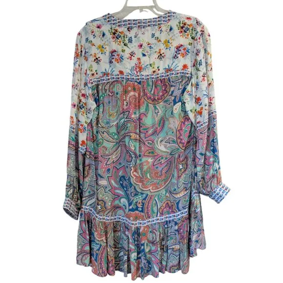 TOLANI Pan Shirtdress L Loose Flowy Mini 100% Cupro Floral Paisley Multi-Colored