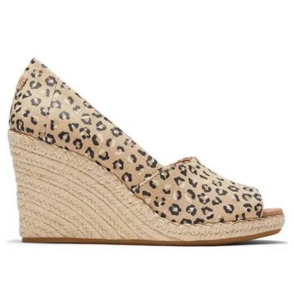 TOMS Animal Print Organic Cotton Peep Toes Wedge Sandals