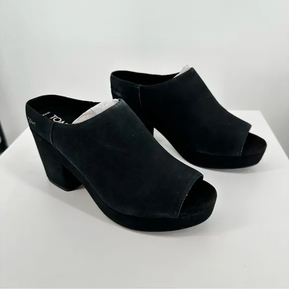 TOMS Florence Slip-On Peep Toe Platform Block Heeled Sandals size 8.5 Black