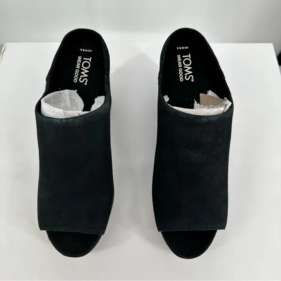 TOMS Florence Slip-On Peep Toe Platform Block Heeled Sandals size 8.5 Black