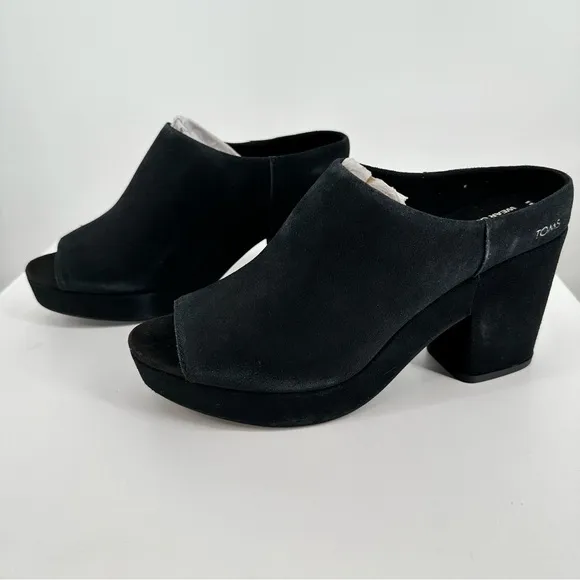 TOMS Florence Slip-On Peep Toe Platform Block Heeled Sandals size 8.5 Black