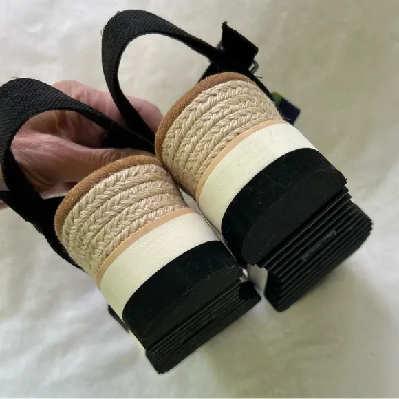 TOMS Louisa Platform Sandal Size 9.5 Black Heavy Canvas OrthoLite NEW
