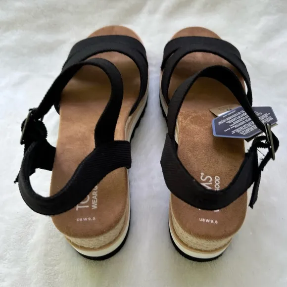 TOMS Louisa Platform Sandal Size 9.5 Black Heavy Canvas OrthoLite NEW
