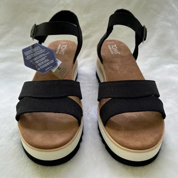 TOMS Louisa Platform Sandal Size 9.5 Black Heavy Canvas OrthoLite NEW
