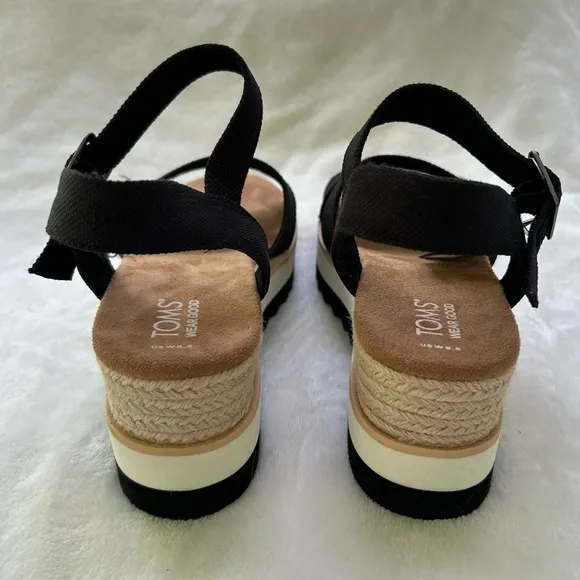 TOMS Louisa Platform Sandal Size 9.5 Black Heavy Canvas OrthoLite NEW
