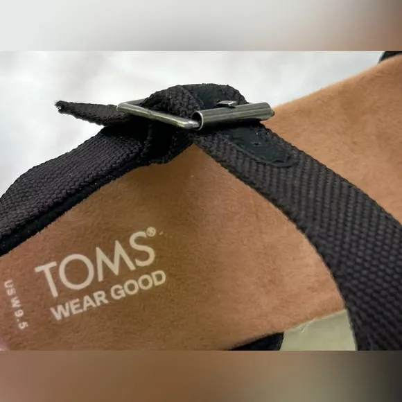 TOMS Louisa Platform Sandal Size 9.5 Black Heavy Canvas OrthoLite NEW