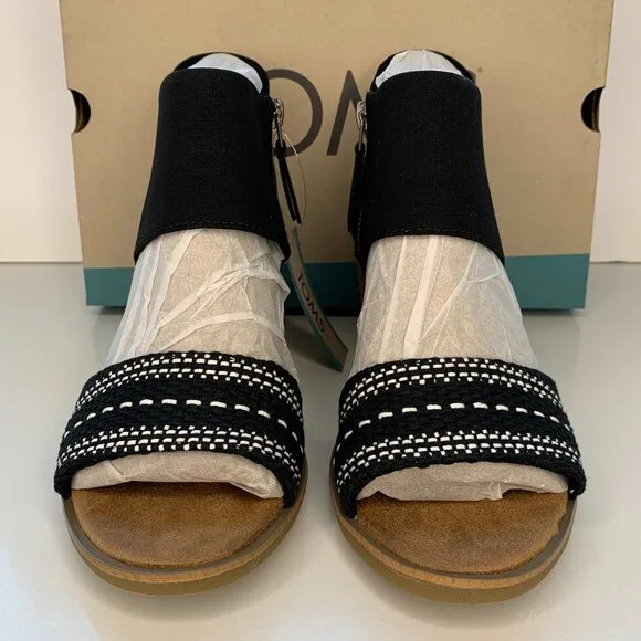 Toms Majorca Cutout Heel Sandals Black Chunky Global Woven Size 10 NEW