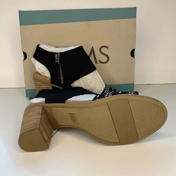 Toms Majorca Cutout Heel Sandals Black Chunky Global Woven Size 10 NEW