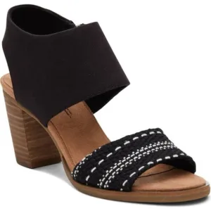 Toms Majorca Cutout Heel Sandals Black Chunky Global Woven Size 10 NEW