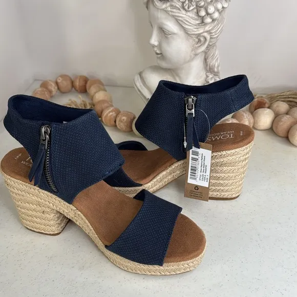 TOMS Majorca Rope Platform Sandals (For Women) Navy Sz 7