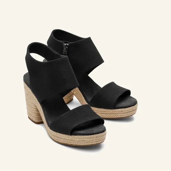 Tom’s NWOT Black Majorca Rope Platform Sandal. US 7.
