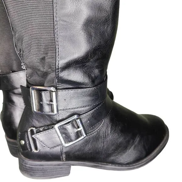 Torrid Faux Leather Buckle Knee Boots Wide Calf