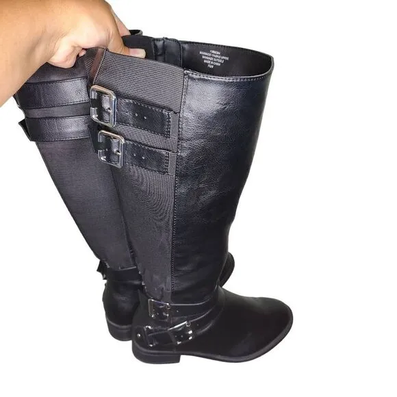 Torrid Faux Leather Buckle Knee Boots Wide Calf