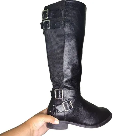Torrid Faux Leather Buckle Knee Boots Wide Calf