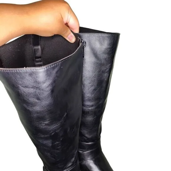 Torrid Faux Leather Buckle Knee Boots Wide Calf